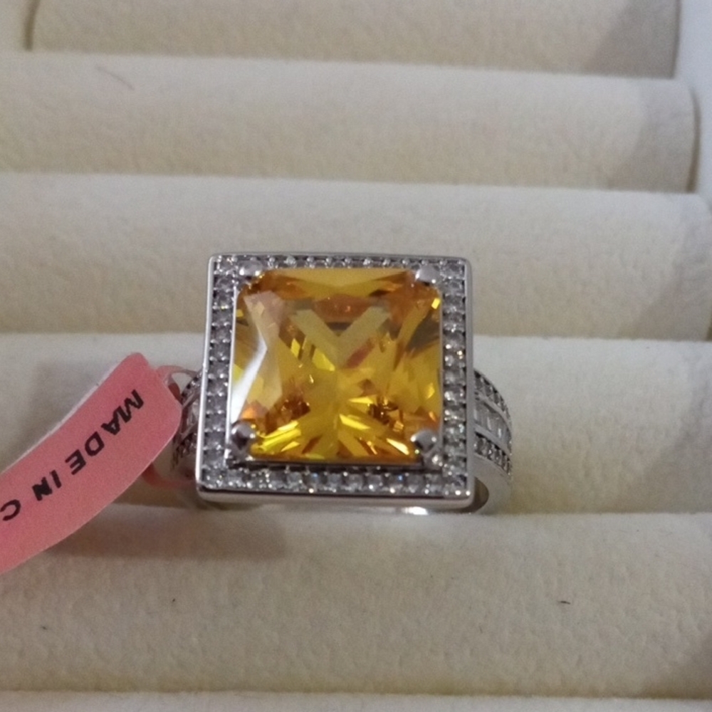 Elegant Yellow Simulated Diamond Ring Size 10